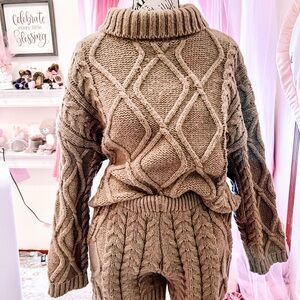 Cozy Cable Knit Co-Ord in Tan